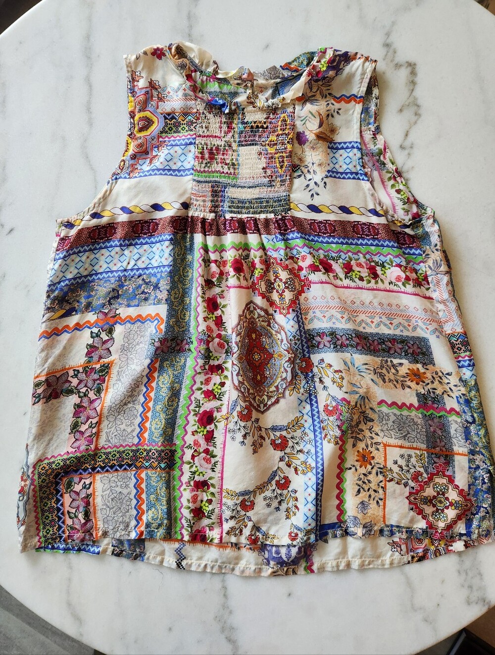 Johnny Was Silk Floral Scarf Print Sleeveless Top Size SMALL